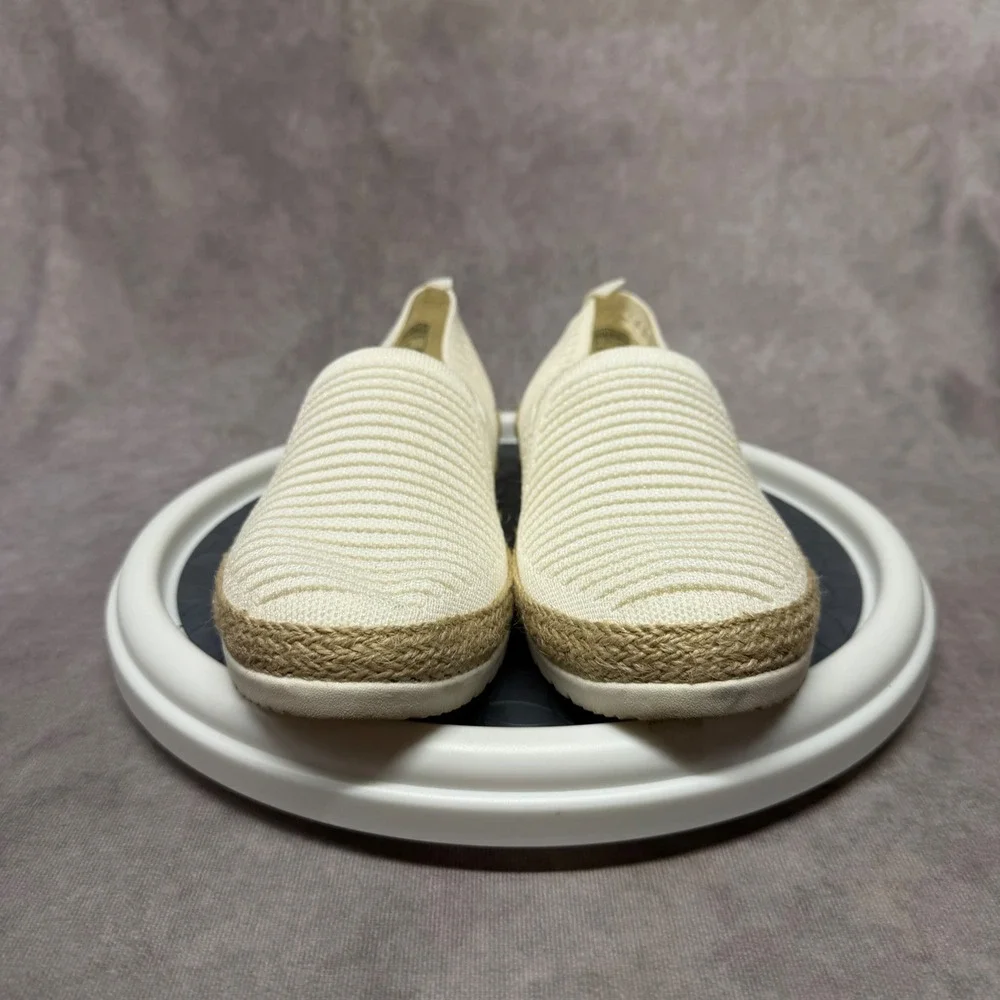 BOBS Skechers Slip On Shoes Women 9.5 Off White Knit Espadrille 113978